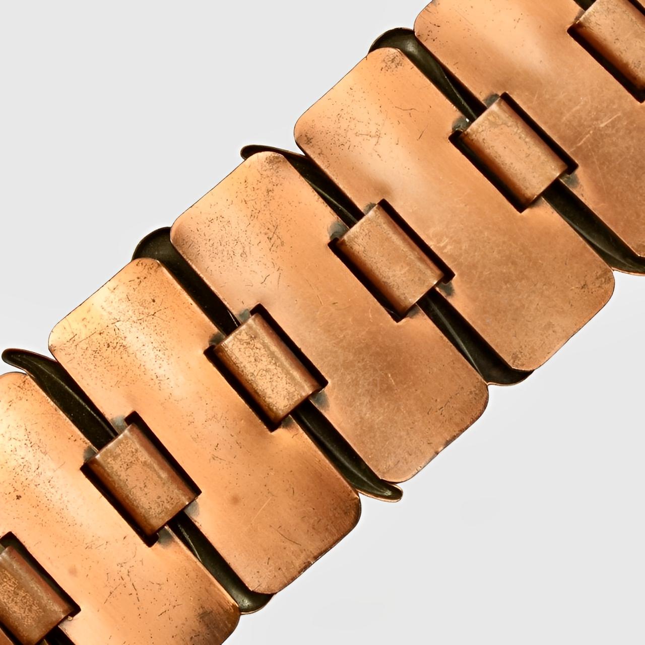 Renoir Mid Century Copper Wide Link Abstract Polished Leaf Bracelet in vendita 2