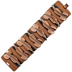 Renoir Mid Century Copper Wide Link Abstract Polished Leaf Bracelet