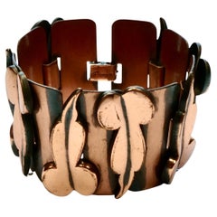 Renoir Mid Century Copper Wide Link Abstract Polished Leaf Bracelet