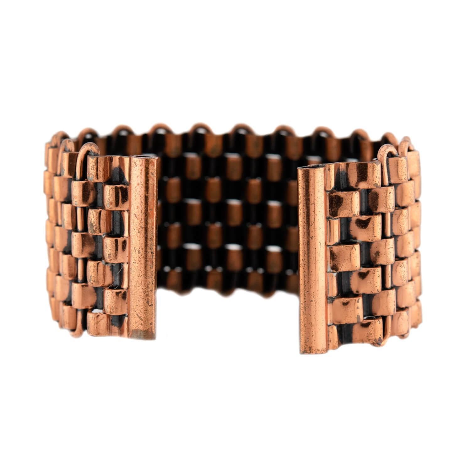Retro RENOIR Vintage Copper Basket Weave Cuff Bracelet For Sale