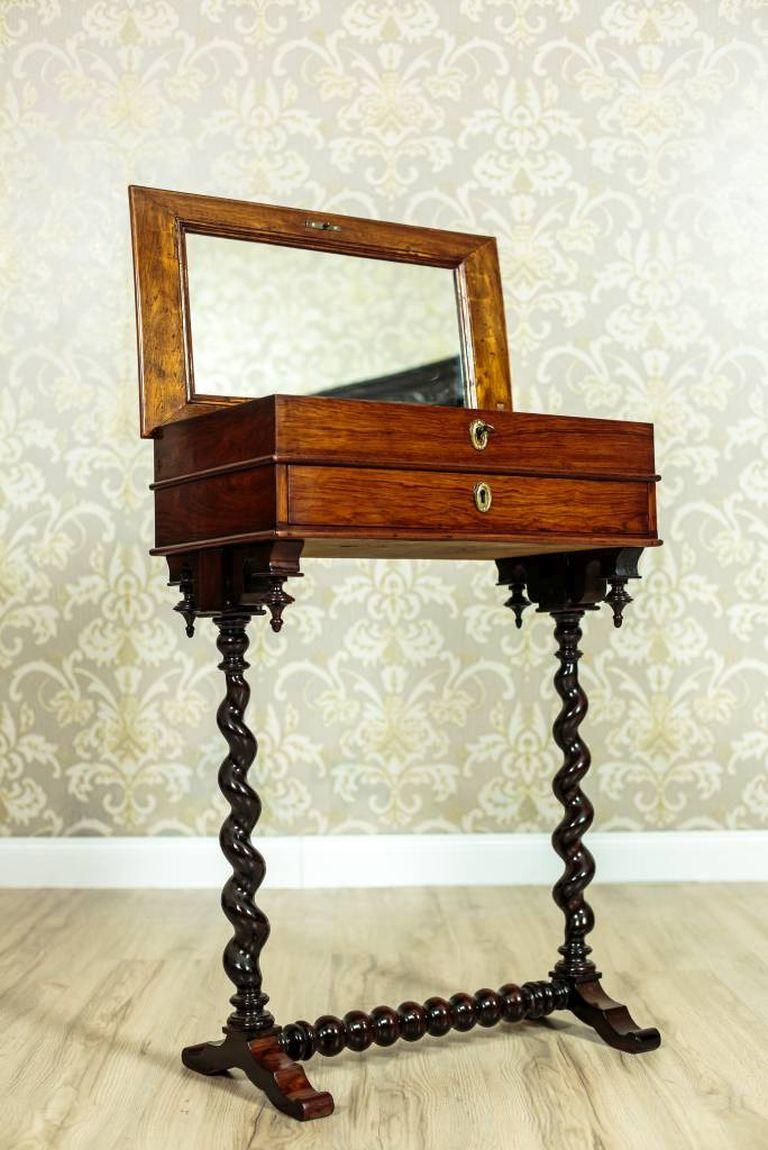 Veneer Renovated Eclectic Mahogany Sewing Table, circa 1880-1890