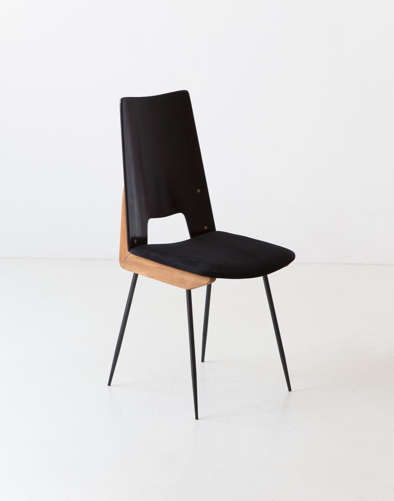 Mid-20th Century Renoved Mid Century Italian Chair by Carlo Ratti with Black Suede Leather For Sale