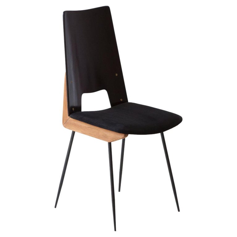 Renoved Mid Century Italian Chair by Carlo Ratti with Black Suede Leather For Sale