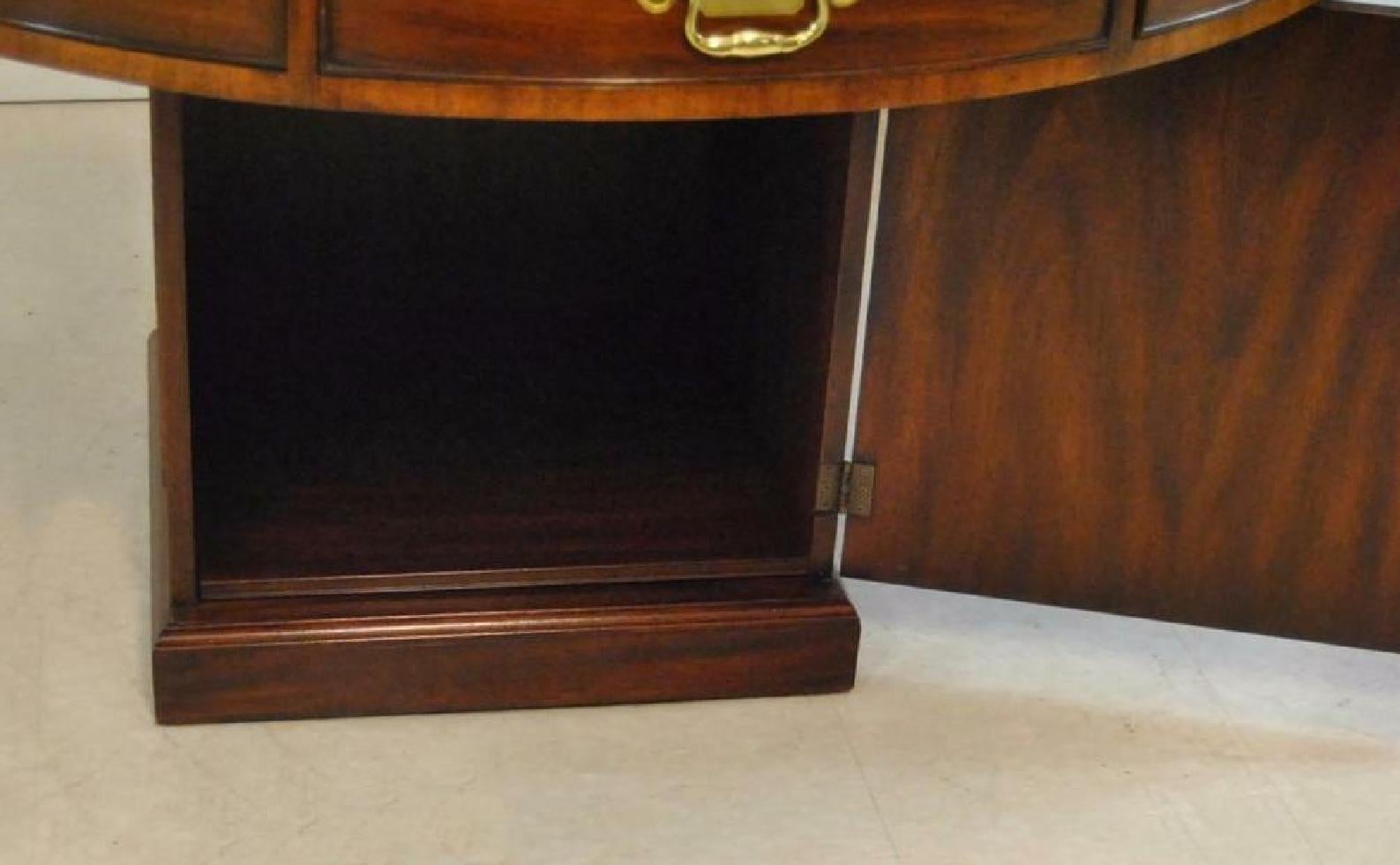 Late 20th Century Rent Table, Circular Mahogany Pedestal Henkel Moore Leather Top Eight Drawers