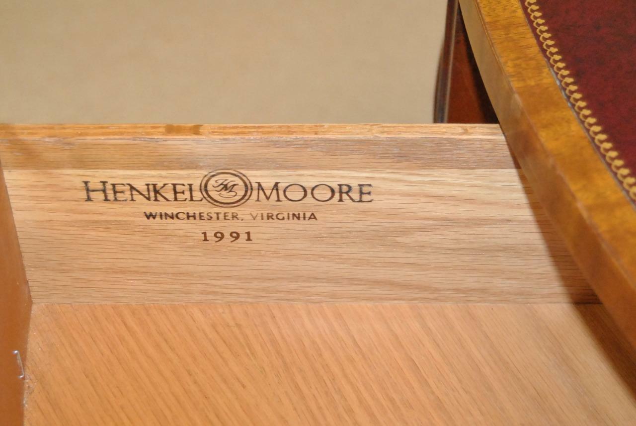 Rent Table, Circular Mahogany Pedestal Henkel Moore Leather Top Eight Drawers 2