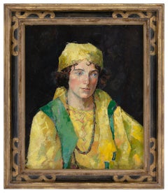 Peinture à l'huile sur panneau « Femme en jaune » de Renwick Taylor, 1924