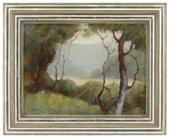Peinture à l'huile sur panneau intitulée « Deltaware River », de Renwick Taylor, datée de 1924