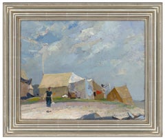 Peinture à l'huile sur carton intitulée "Tent City", vers 1920