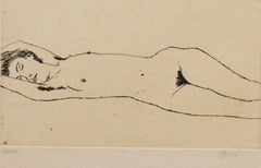 Nude - Original Etching by Renzo Biasion - 1972