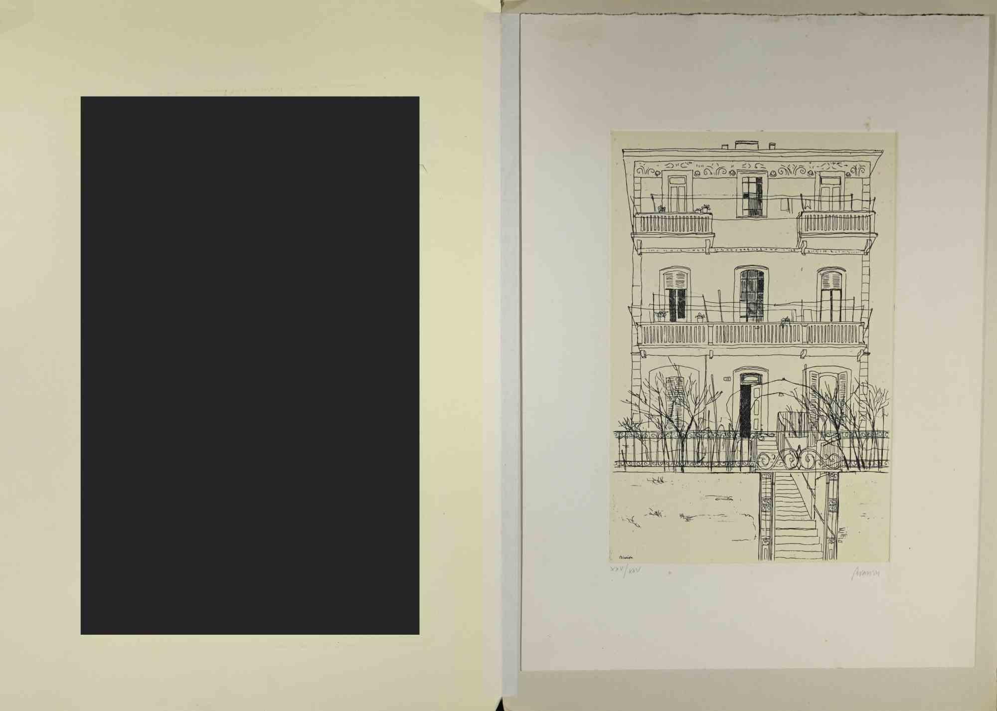 El Palacio - Aguafuerte de Renzo Biasion - Mediados del siglo XX en venta 1