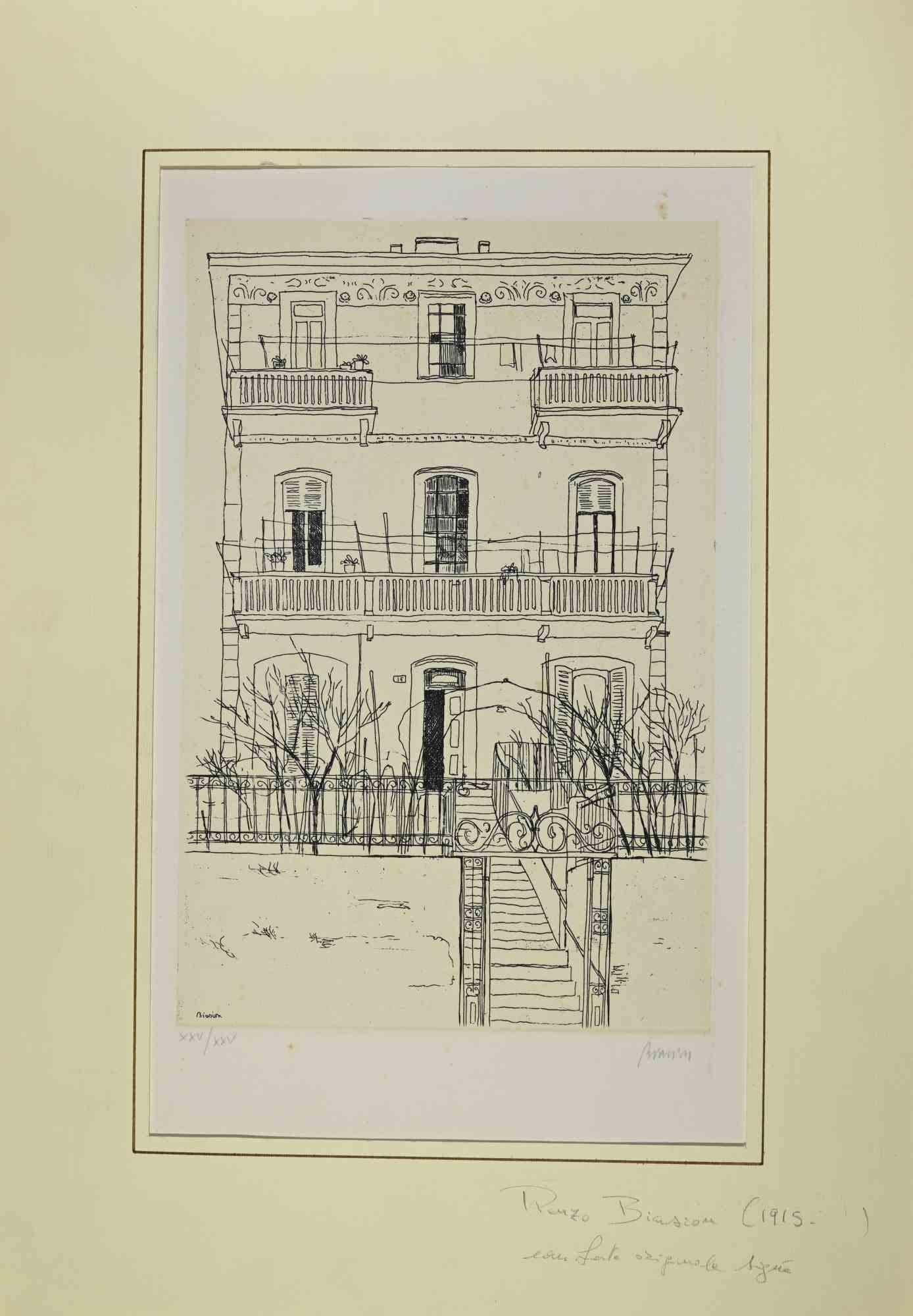 El Palacio es un hermoso aguafuerte en blanco y negro sobre papel, realizado a mediados del siglo XX por el artista italiano Renzo Biasion (Treviso, 1914 - Florencia, 1996).

Firmado a mano con lápiz en el margen inferior derecho. Firmado en la