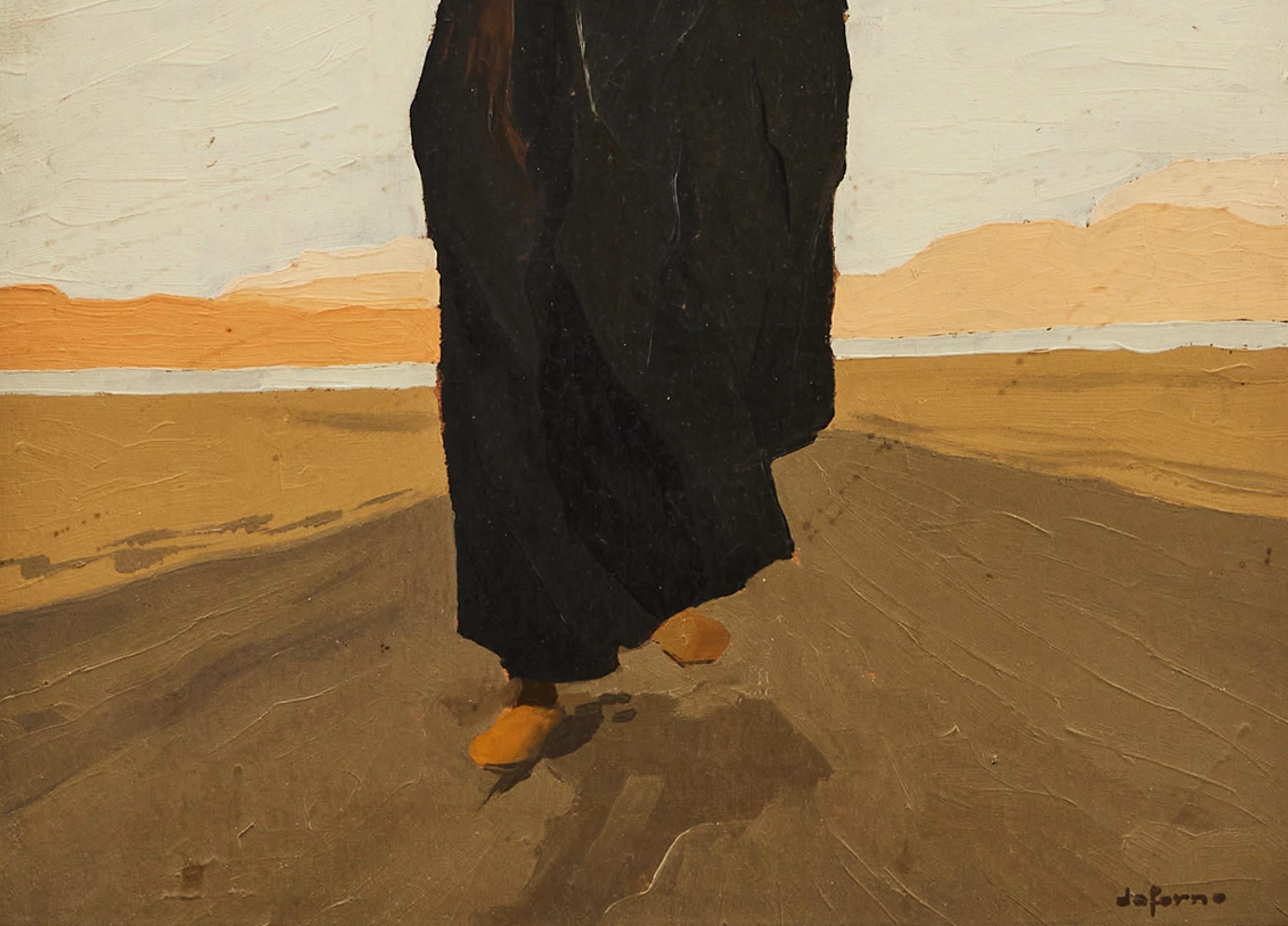 Bedouin Woman Carrying Water in a Dessert Mountain Landscape - Other Art Style Painting by Renzo Daforno