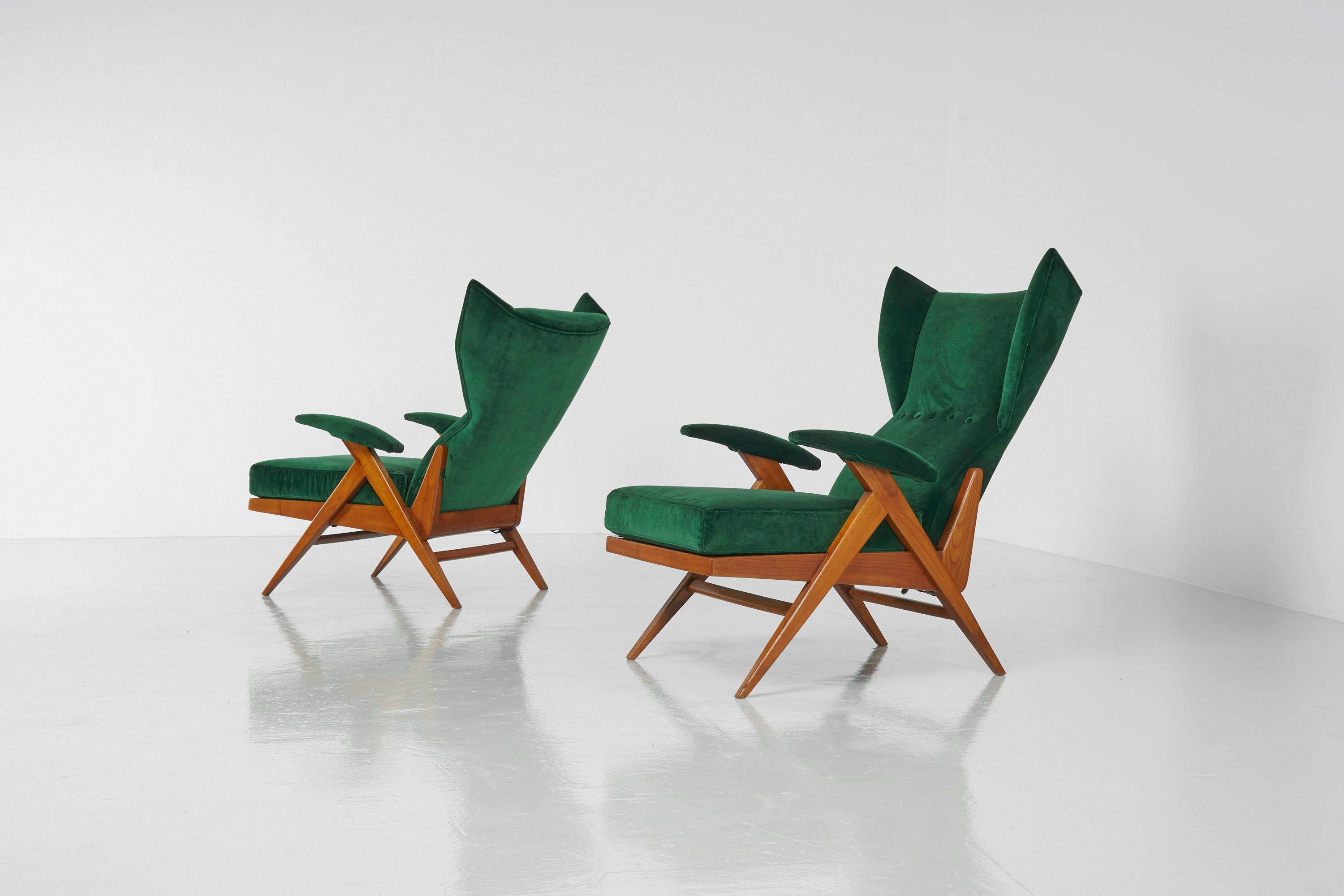 Mid-Century Modern Renzo Franchi Adjustable Lounge Chairs Camea, Italy, 1955