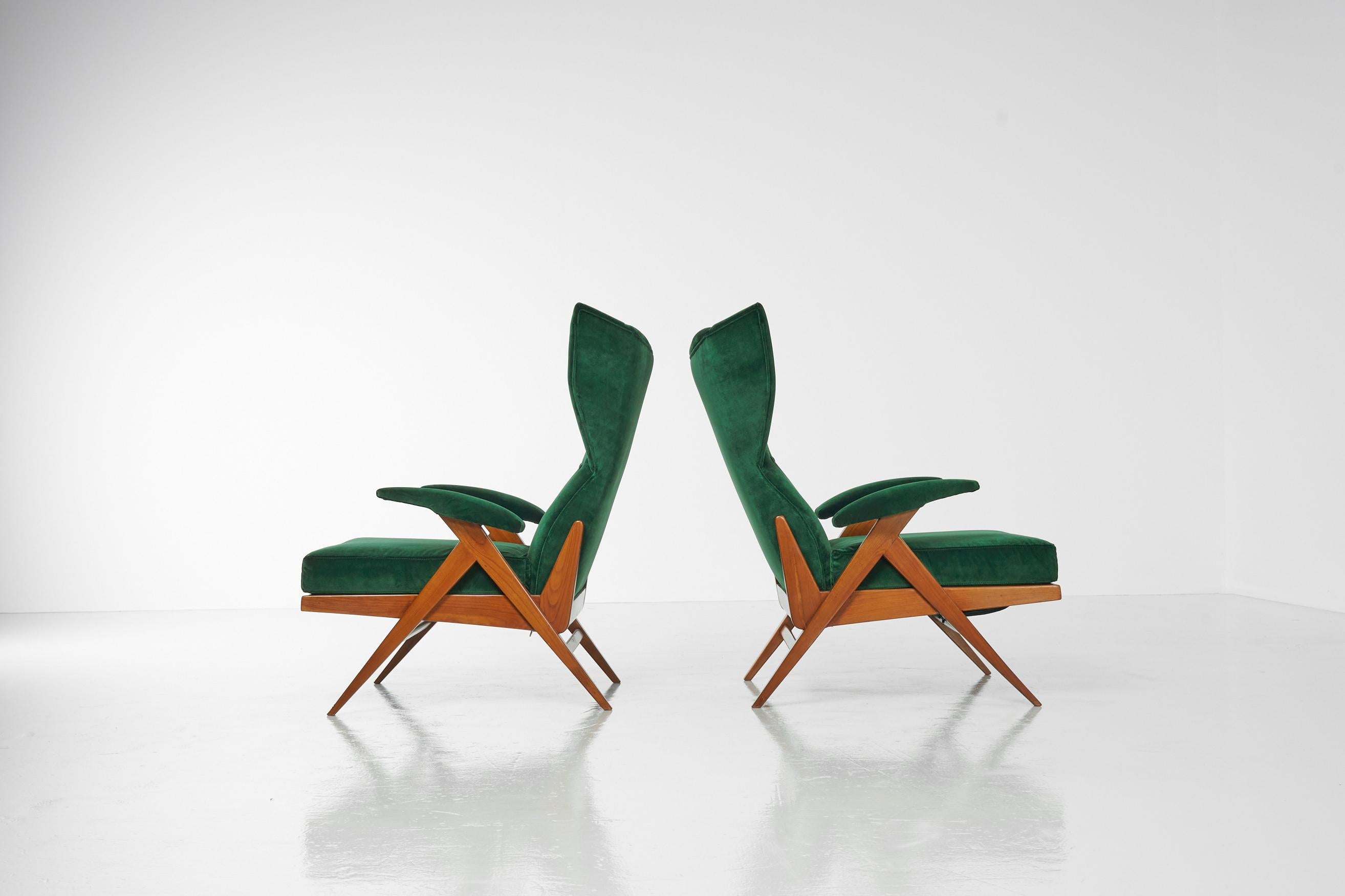 Renzo Franchi Adjustable Lounge Chairs Camea, Italy, 1955 In Good Condition In Roosendaal, Noord Brabant