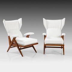 Renzo Franchi for Camerani Camea Pair of Cherry Lounge Chairs in White Sensuede