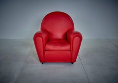 Renzo Frau Art Deco Style Red Leather Italian Fair Armchair, 1990s