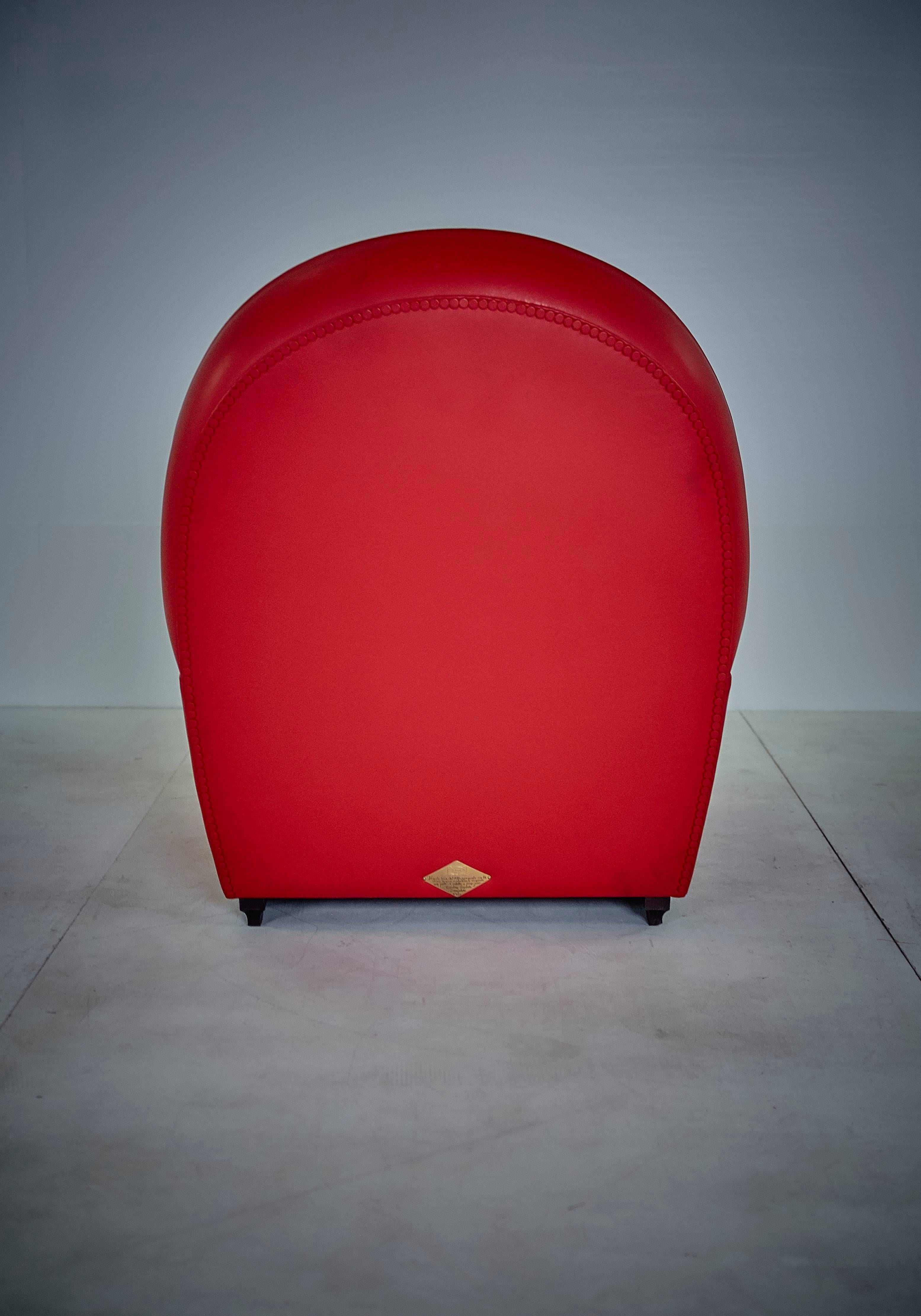 Renzo Frau Art Deco Style Red Leather Italian Fair Armchair, 1990s In Good Condition For Sale In Milan, IT