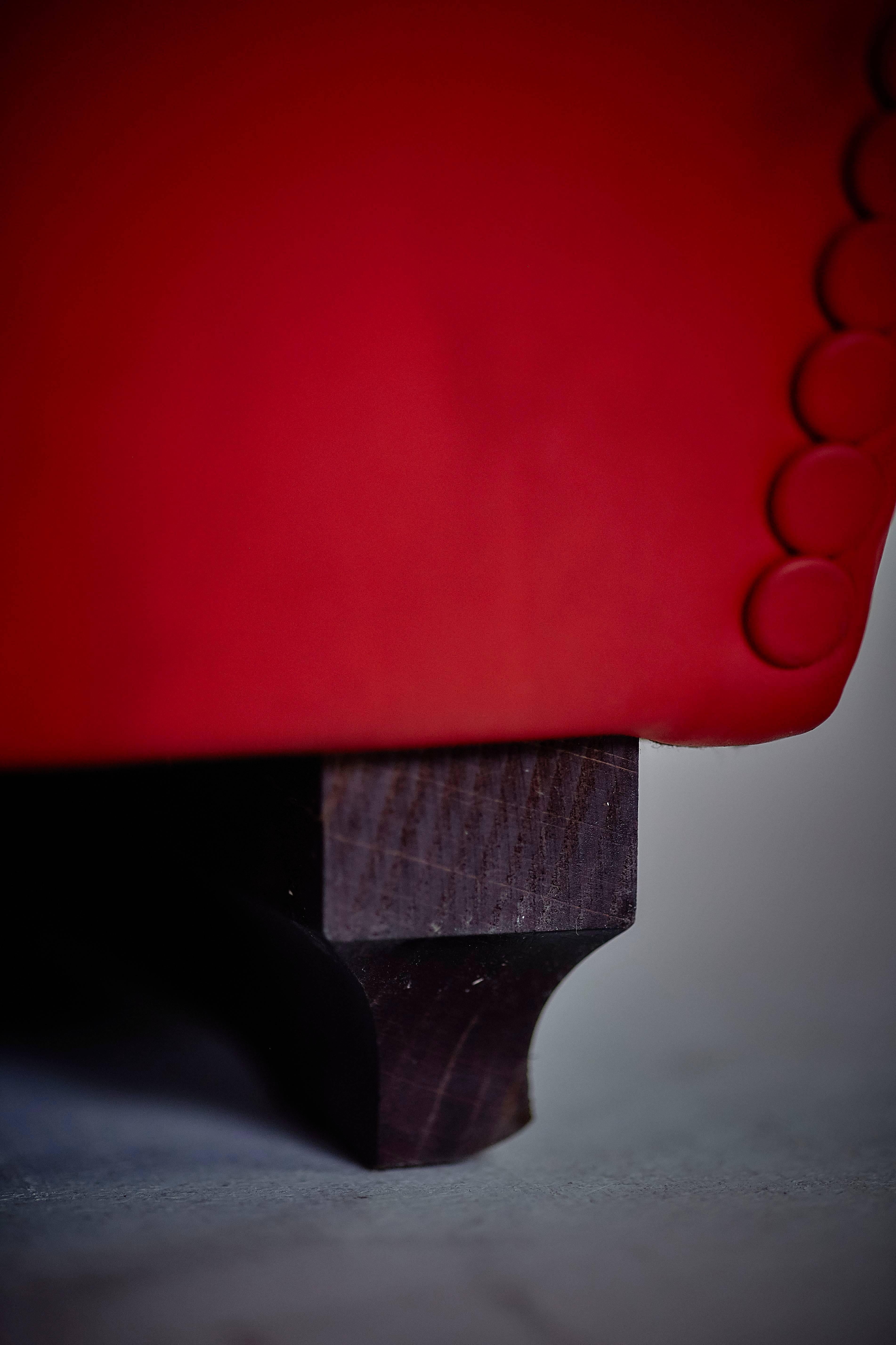 Renzo Frau Art Deco Style Red Leather Italian Fair Armchair, 1990s For Sale 2
