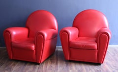 Pair of Frau armchairs, model 904 “Vanity Fair” in red leather, 1980s