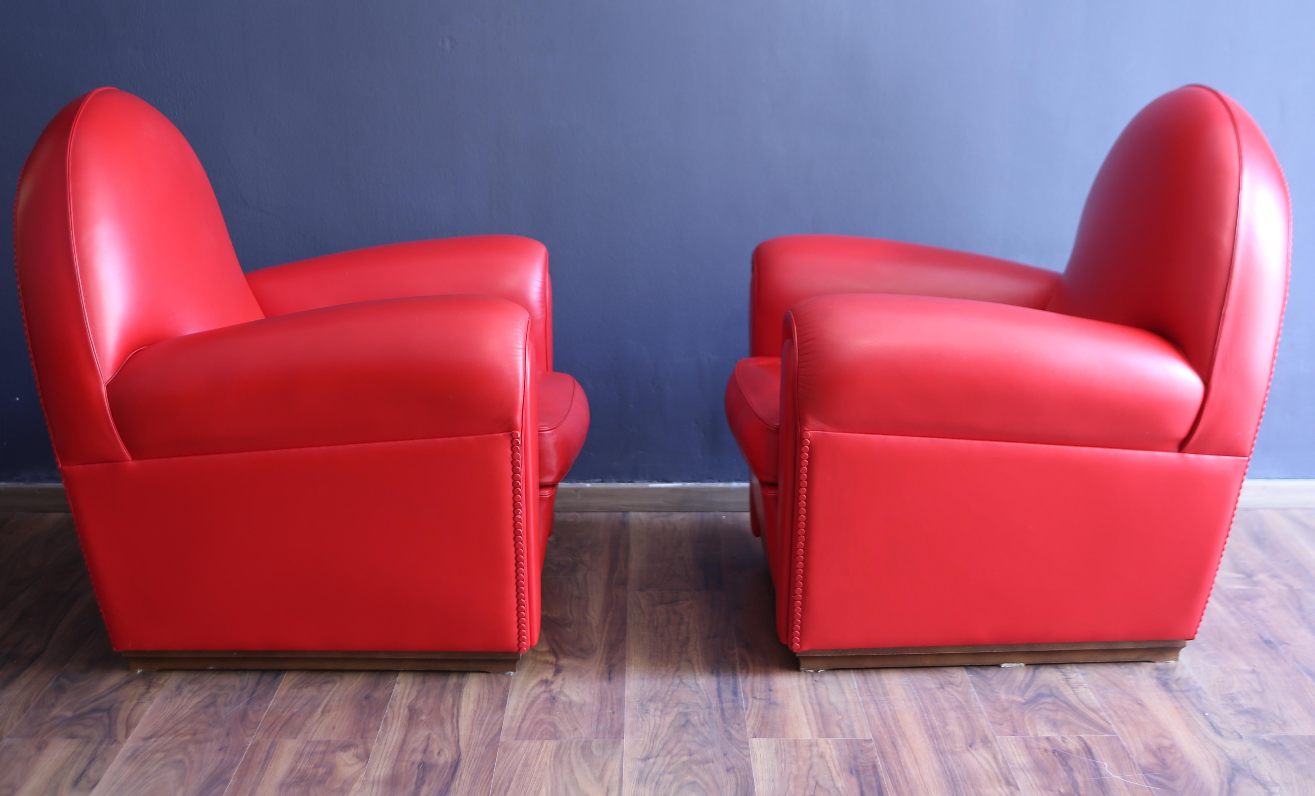 Art Déco Pair of Frau armchairs, model 904 “Vanity Fair” in red leather, 1980s in vendita