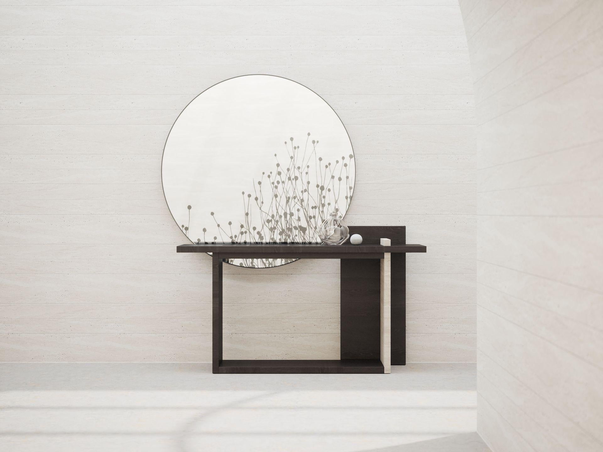 Geometrical Console in Black Oak and Light Travertine Detail by Ultramobili For Sale 2