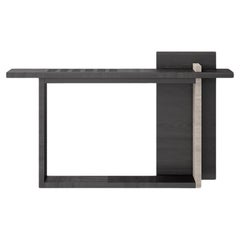 Geometrical Console in Black Oak and Light Travertine Detail by Ultramobili