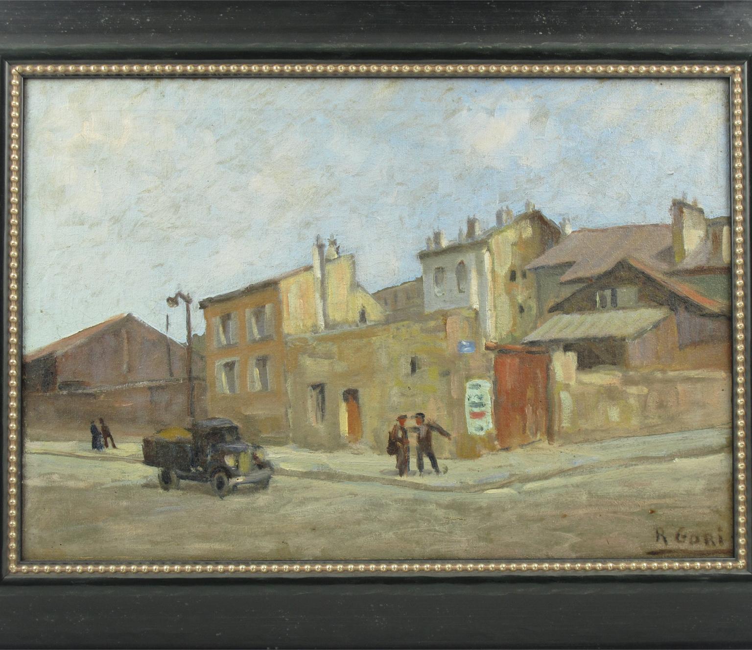 French Animated Street Scene Oil on Canvas Painting by Renzo Gori For Sale 5