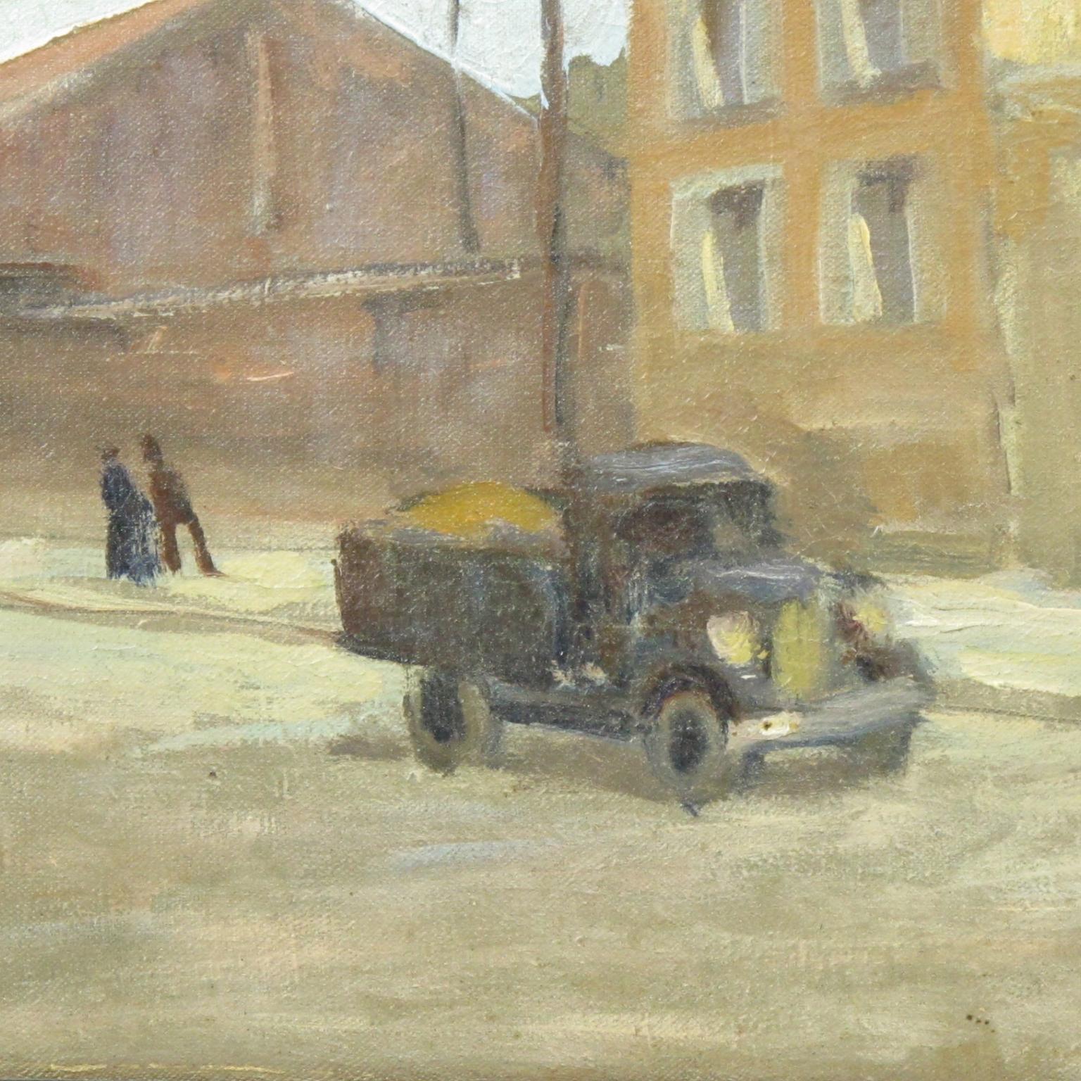 French Animated Street Scene Oil on Canvas Painting by Renzo Gori For Sale 6