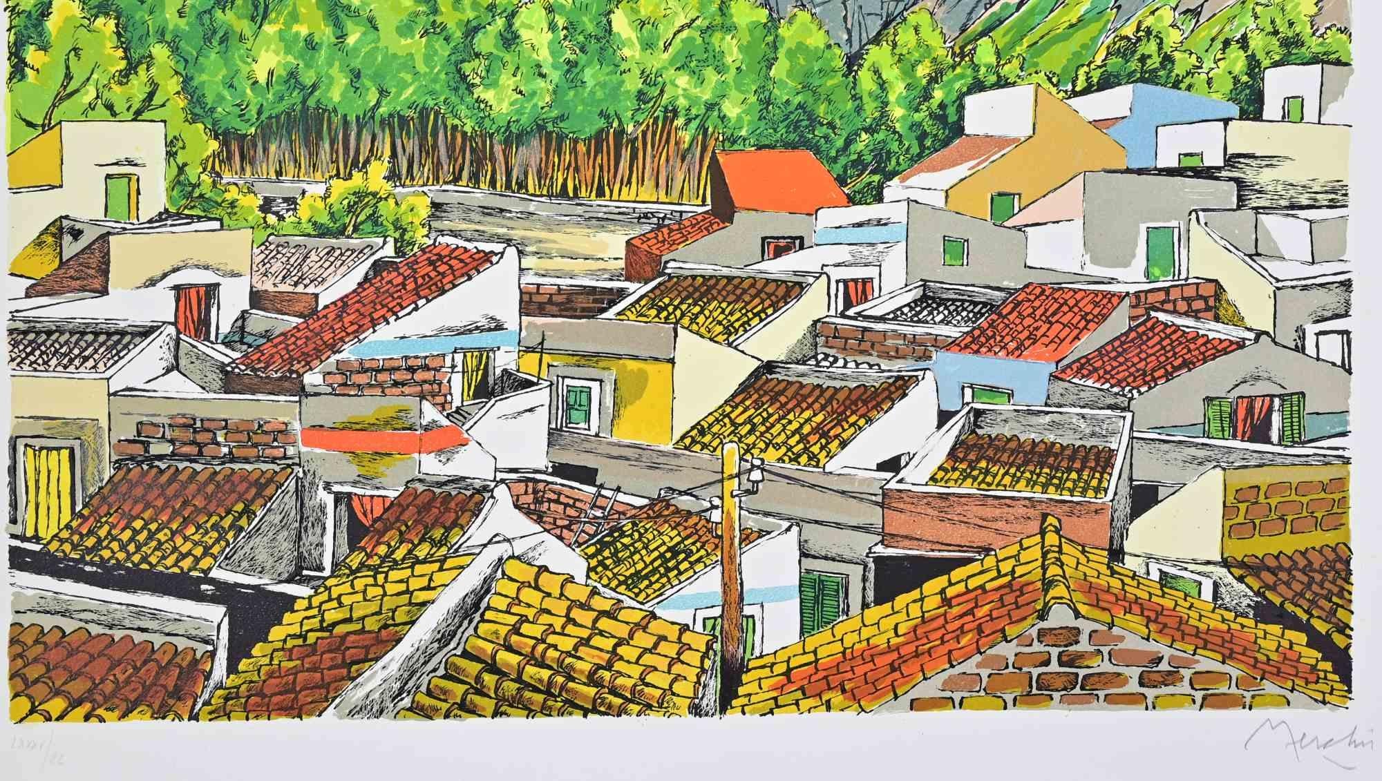 Landschaft in Sizilien - Lithographie von Renzo Meschis - 1989 im Angebot 1