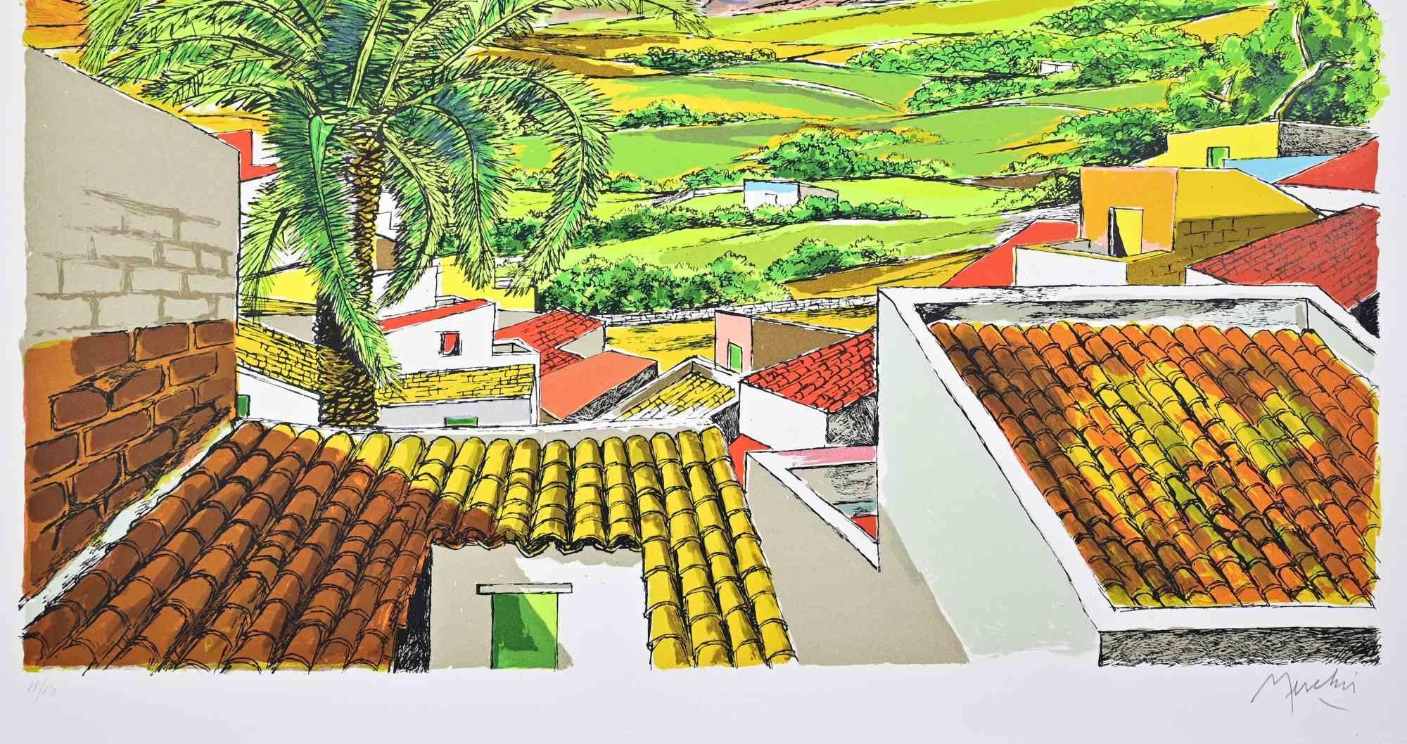 Landscape in Sicily - Lithograph by Renzo Meschis - 1989 For Sale 1