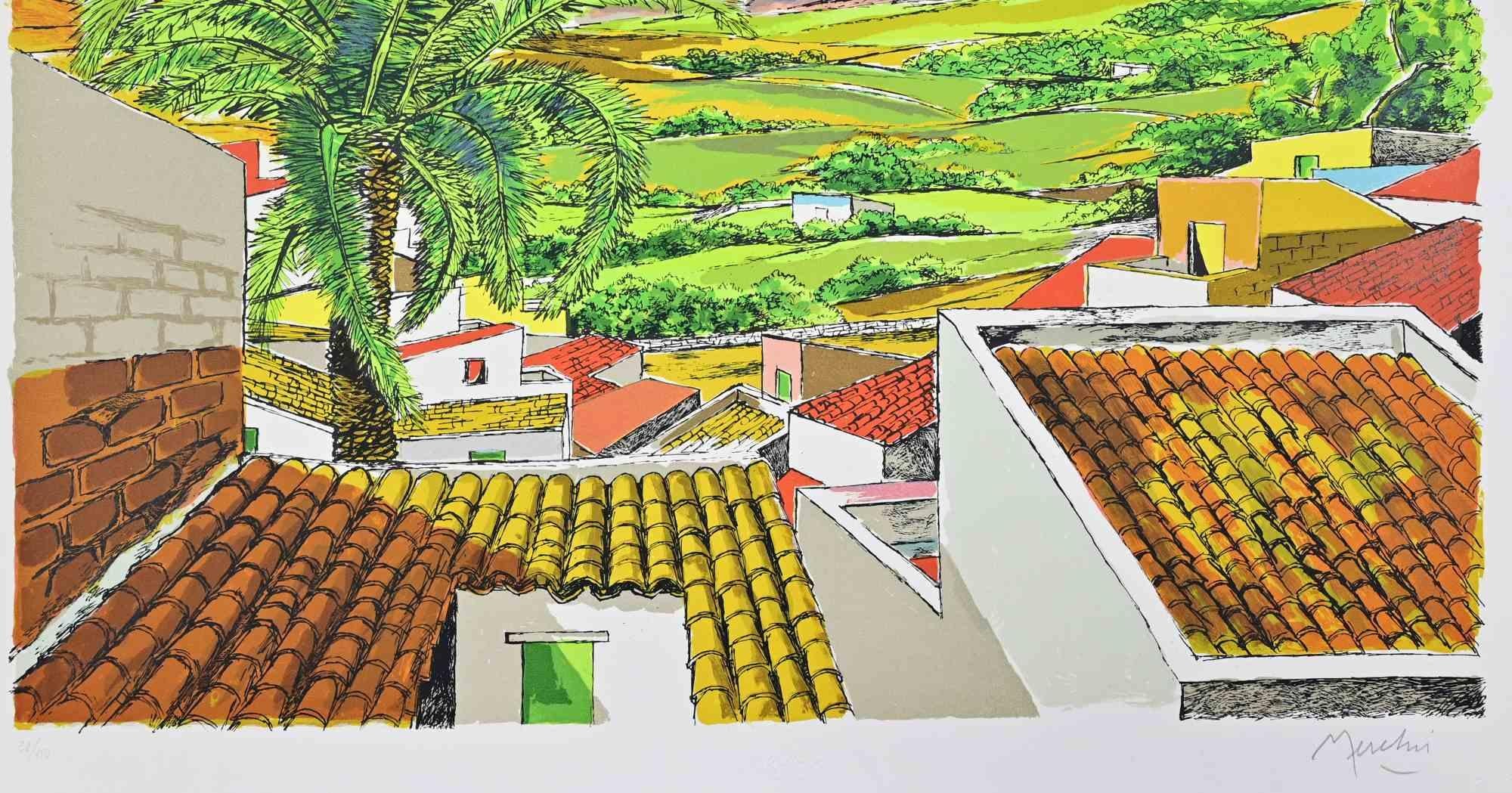Landschaft in Sizilien - Lithographie von Renzo Meschis - 1989 im Angebot 1