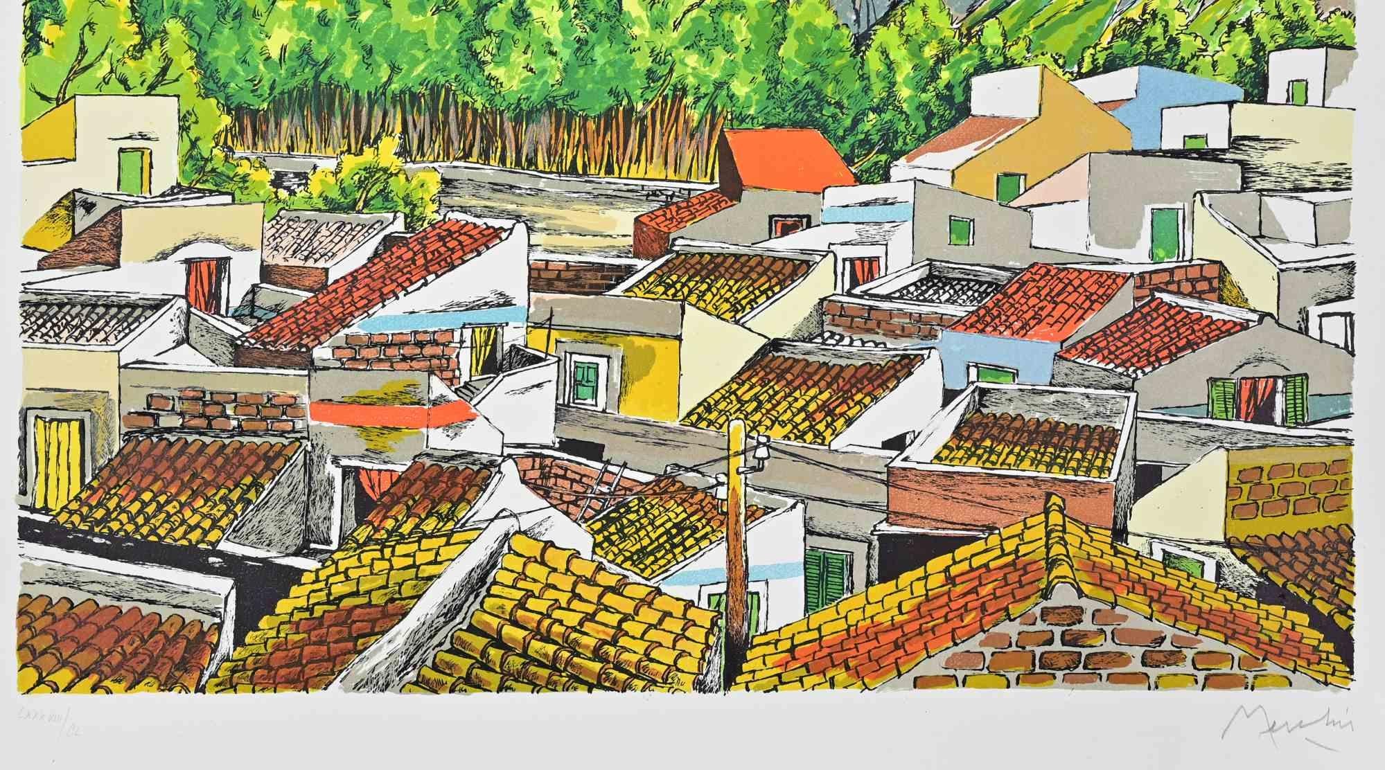 Landscape in Sicily - Lithograph by Renzo Meschis - 1989 im Angebot 1