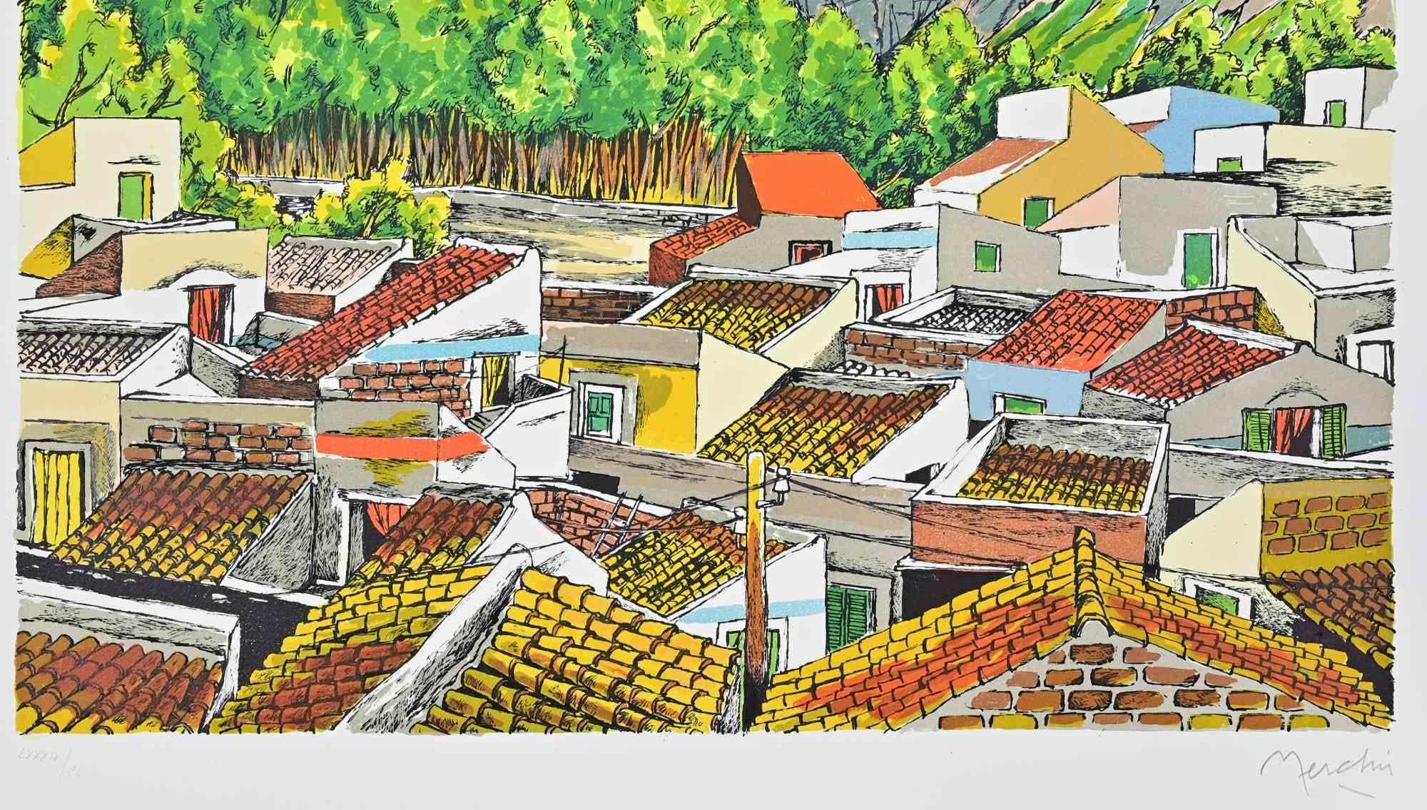 Landscape in Sicily - Lithograph by Renzo Meschis - 1989 im Angebot 1