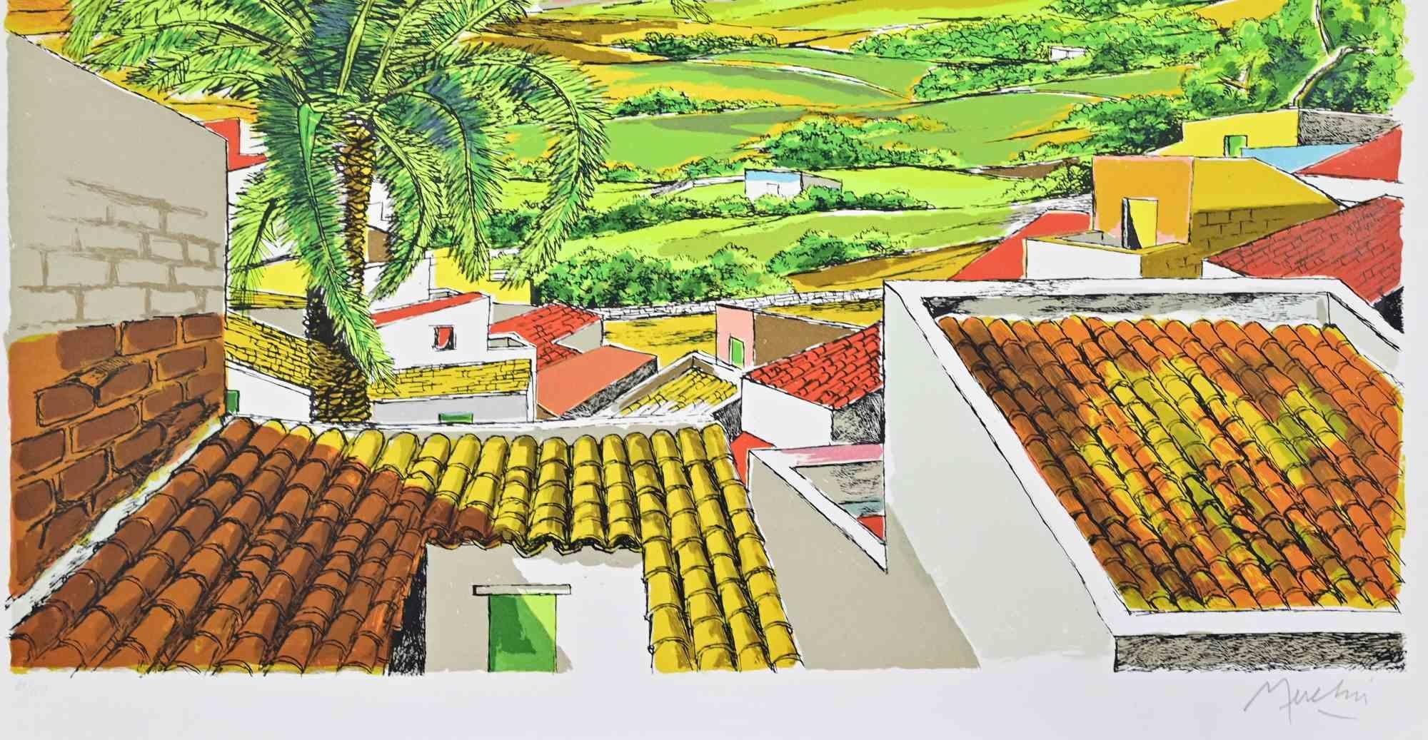 Landscape in Sicily - Lithograph by Renzo Meschis - 1989 im Angebot 1