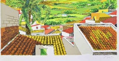 Paesaggio in Sicilia - Litografia di Renzo Meschis - 1989