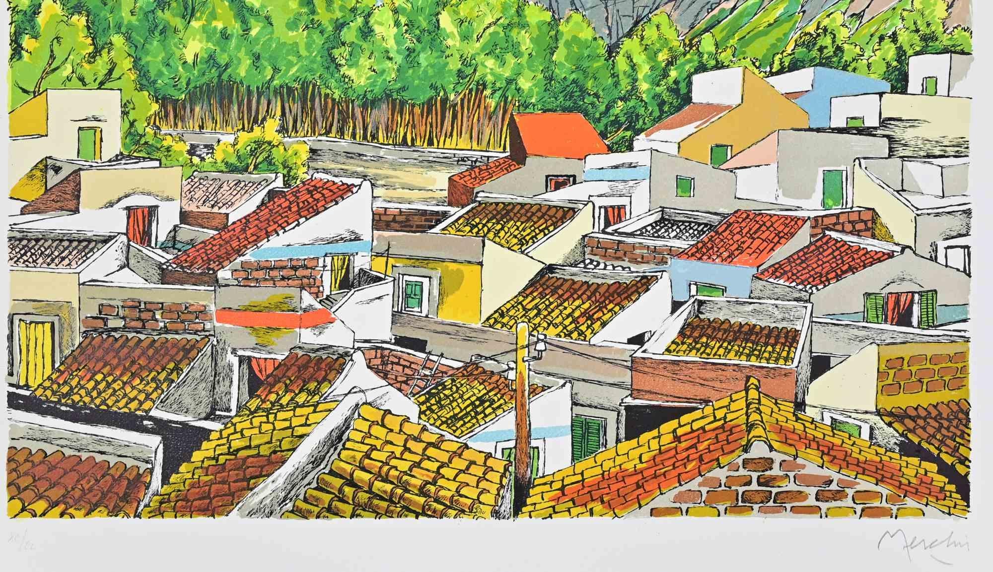 Landscape in Sicily - Lithograph by Renzo Meschis - 1989 For Sale 1