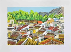 Paysage en Sicile - Lithographie de Renzo Meschis - 1989
