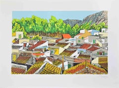 Landschaft in Sizilien - Lithographie von Renzo Meschis - 1989