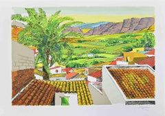 Landschaft in Sizilien - Lithographie von Renzo Meschis - 1989