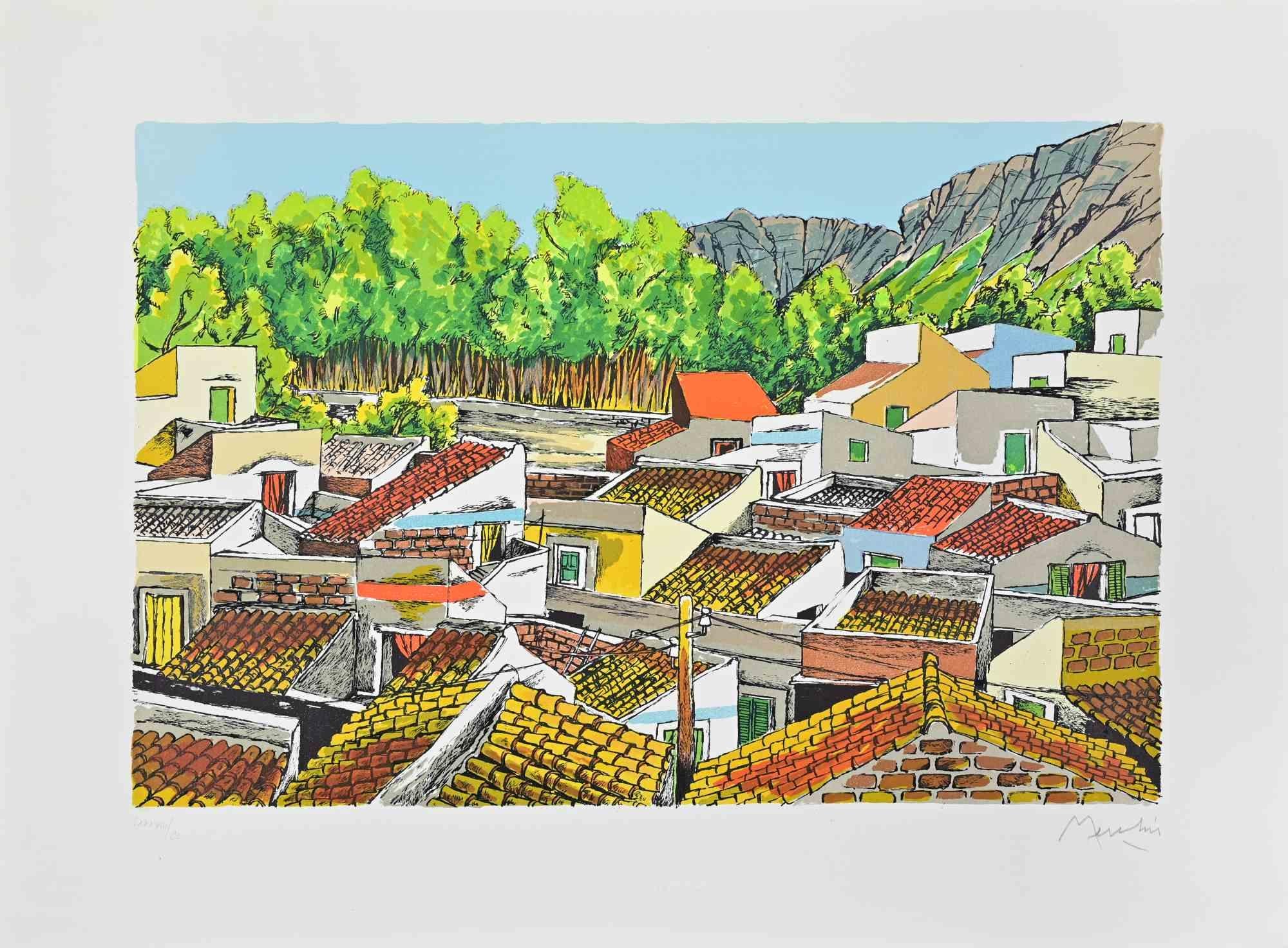 Landscape in Sicily - Lithograph by Renzo Meschis - 1989