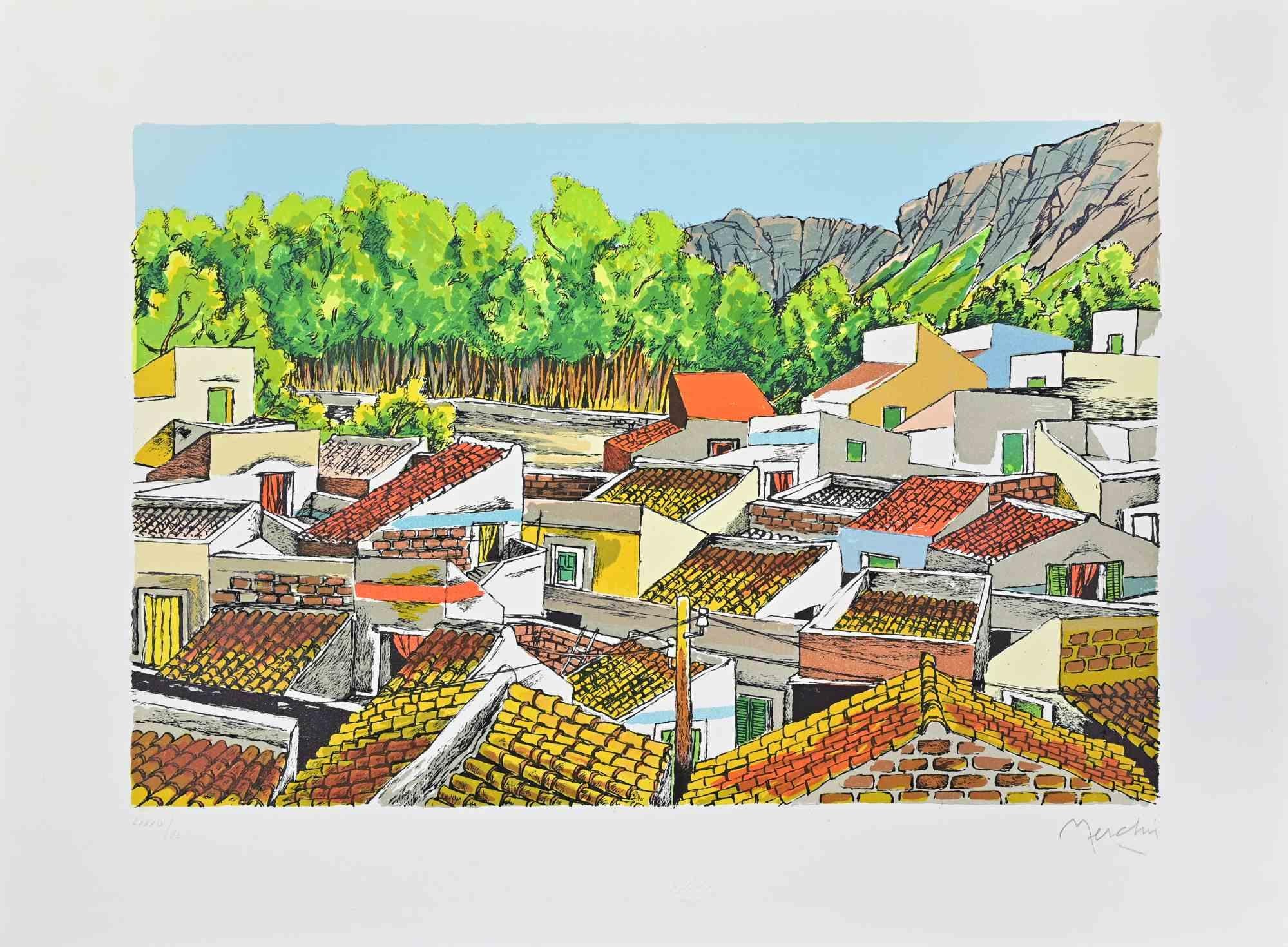 Landscape in Sicily - Lithograph by Renzo Meschis - 1989