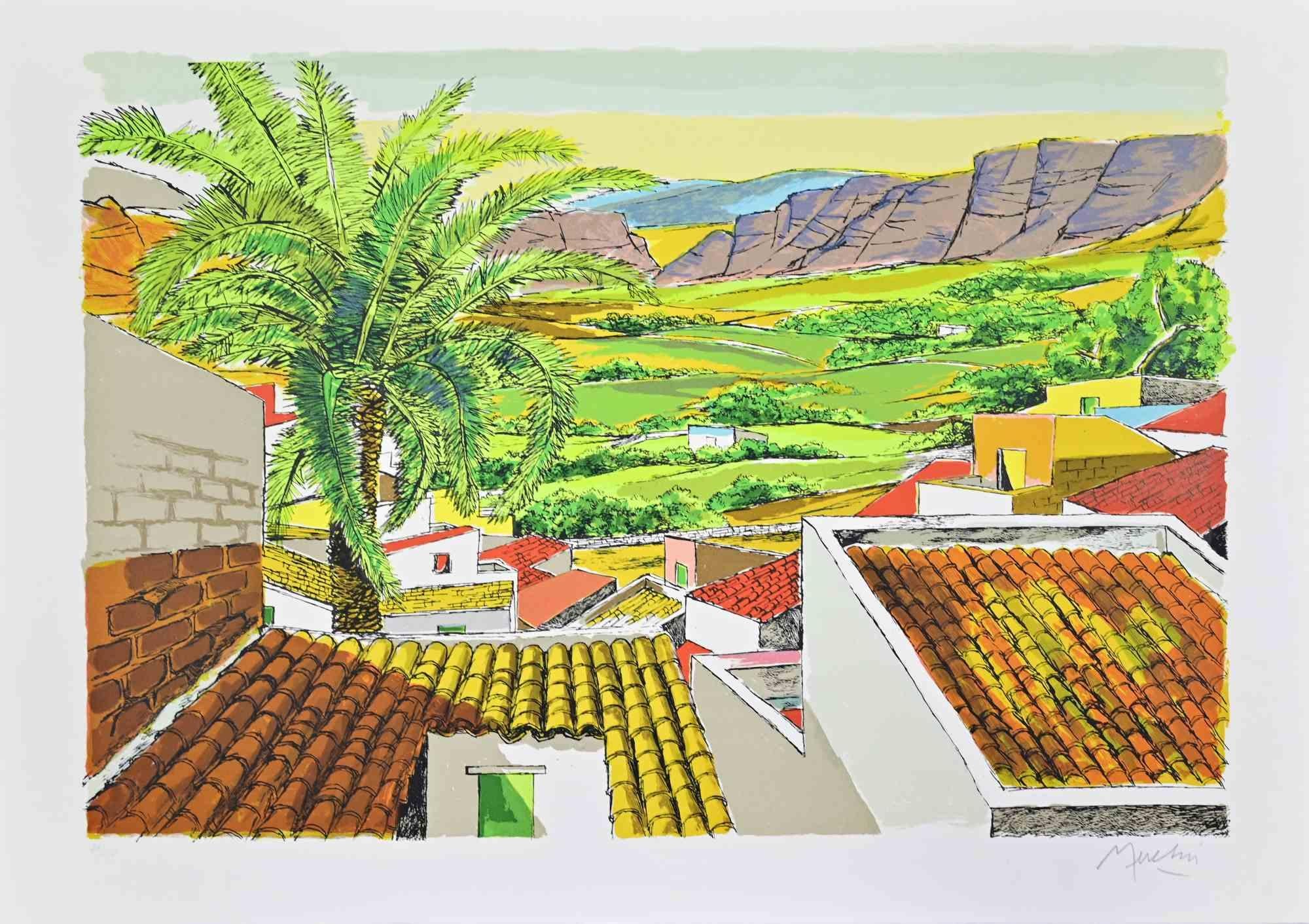 Landscape in Sicily - Lithograph by Renzo Meschis - 1989