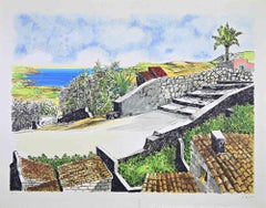 Landscape in Sicily - Screen print by Renzo Meschis - 1980s