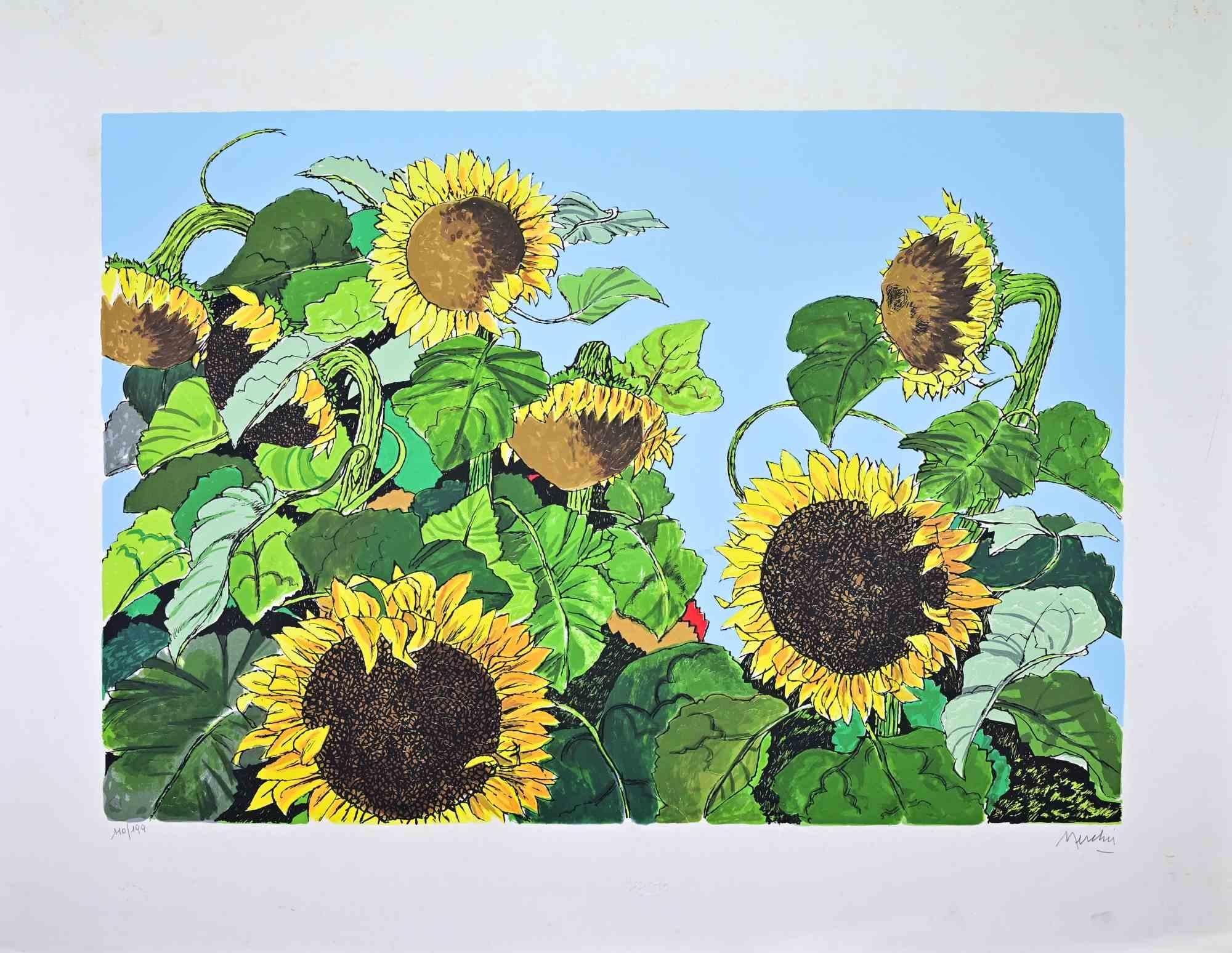 Sunflowers - Screen print by Renzo Meschis - 1980s