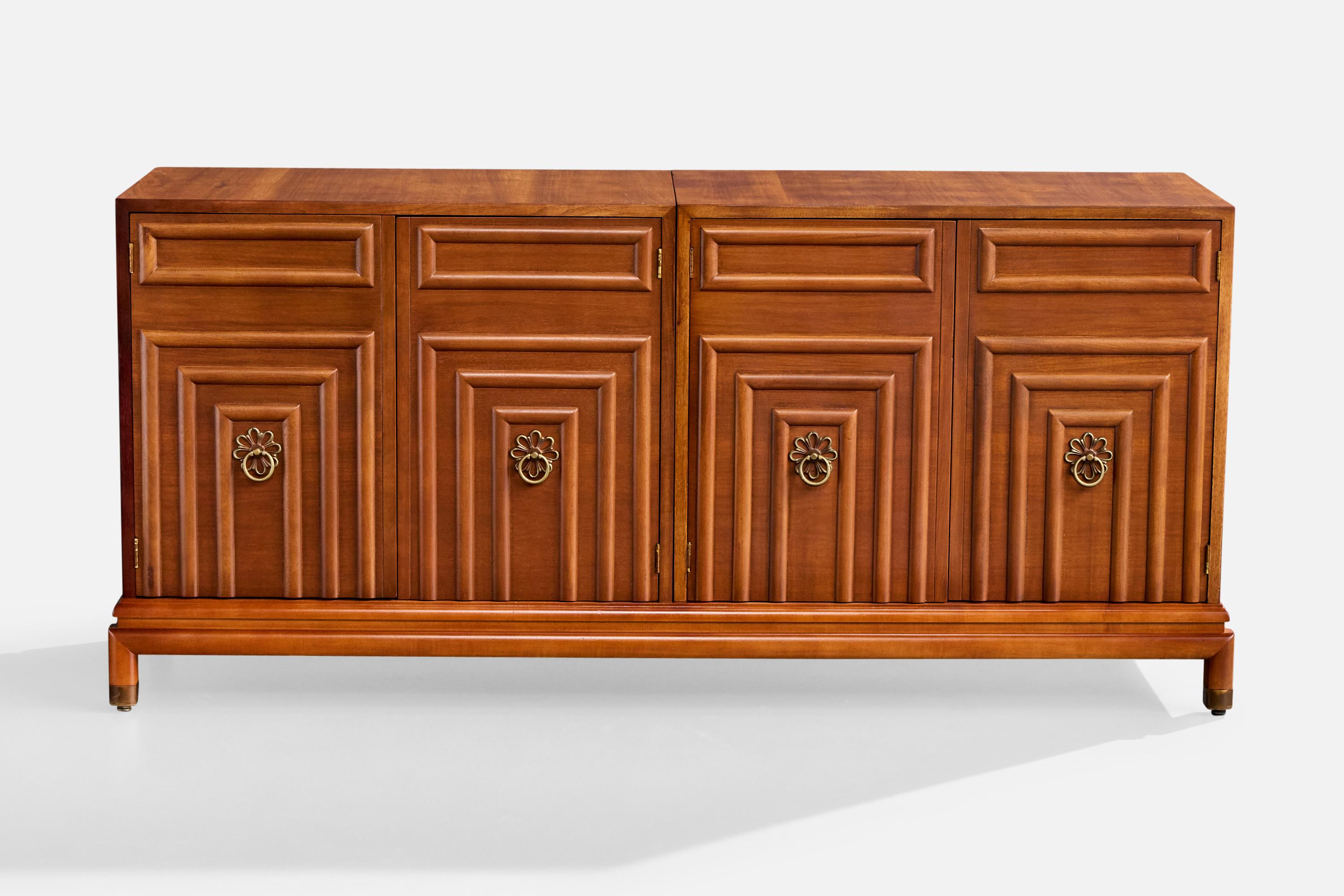 Mid-Century moderno Renzo Rutili, Mobile, Wood, Ottone, USA, anni '50 in vendita