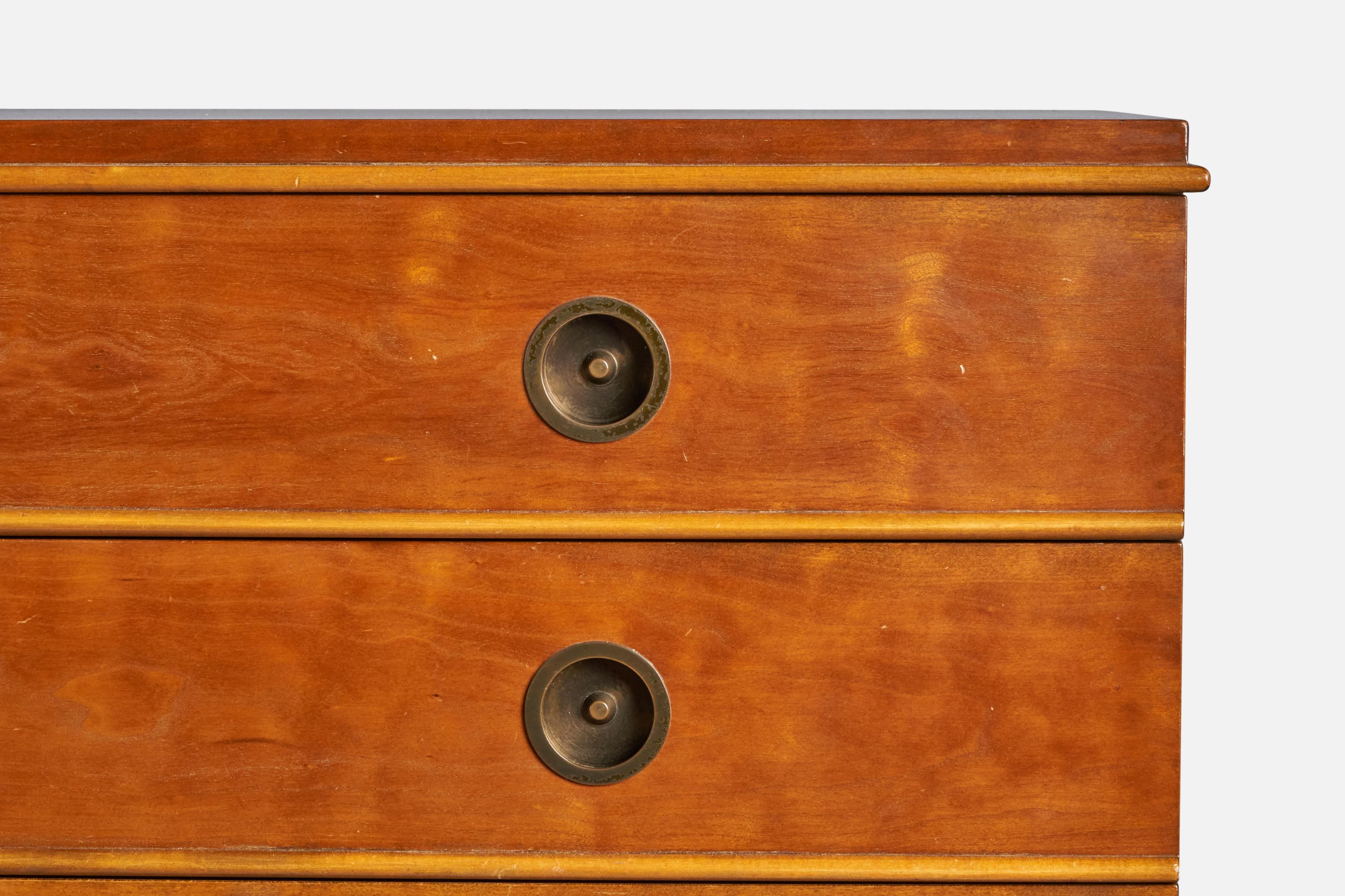 Mid-20th Century Renzo Rutili, Chest of Drawers, Mahogany, Maple, Brass, USA, 1950s For Sale