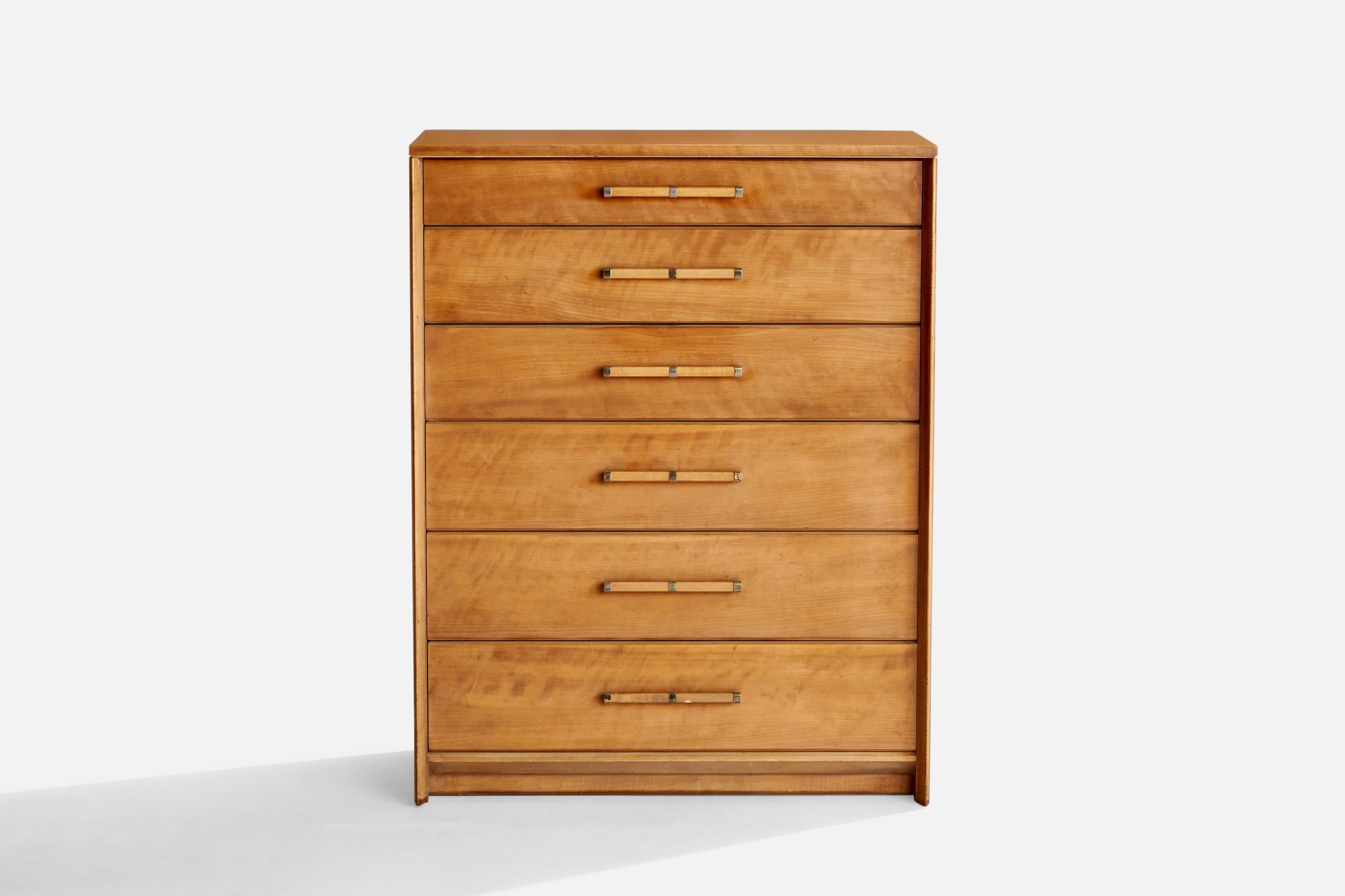 Mid-Century Modern Renzo Rutili, Chest of Drawers, Maple, Brass, USA, 1940s For Sale
