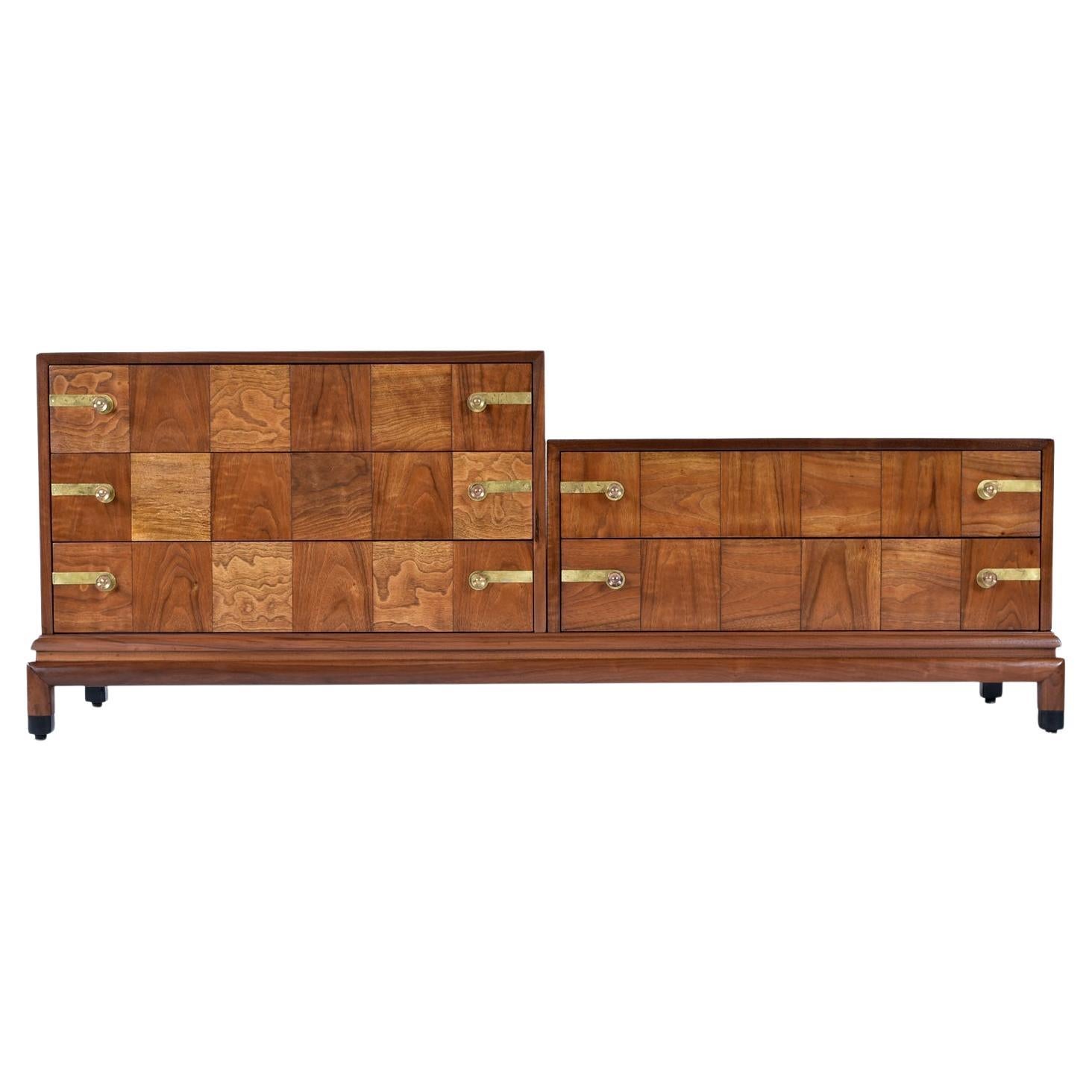 Mid-Century Modern Renzo Rutili for John Stuart 3-Piece Checker Parquet Campaign Style Credenza