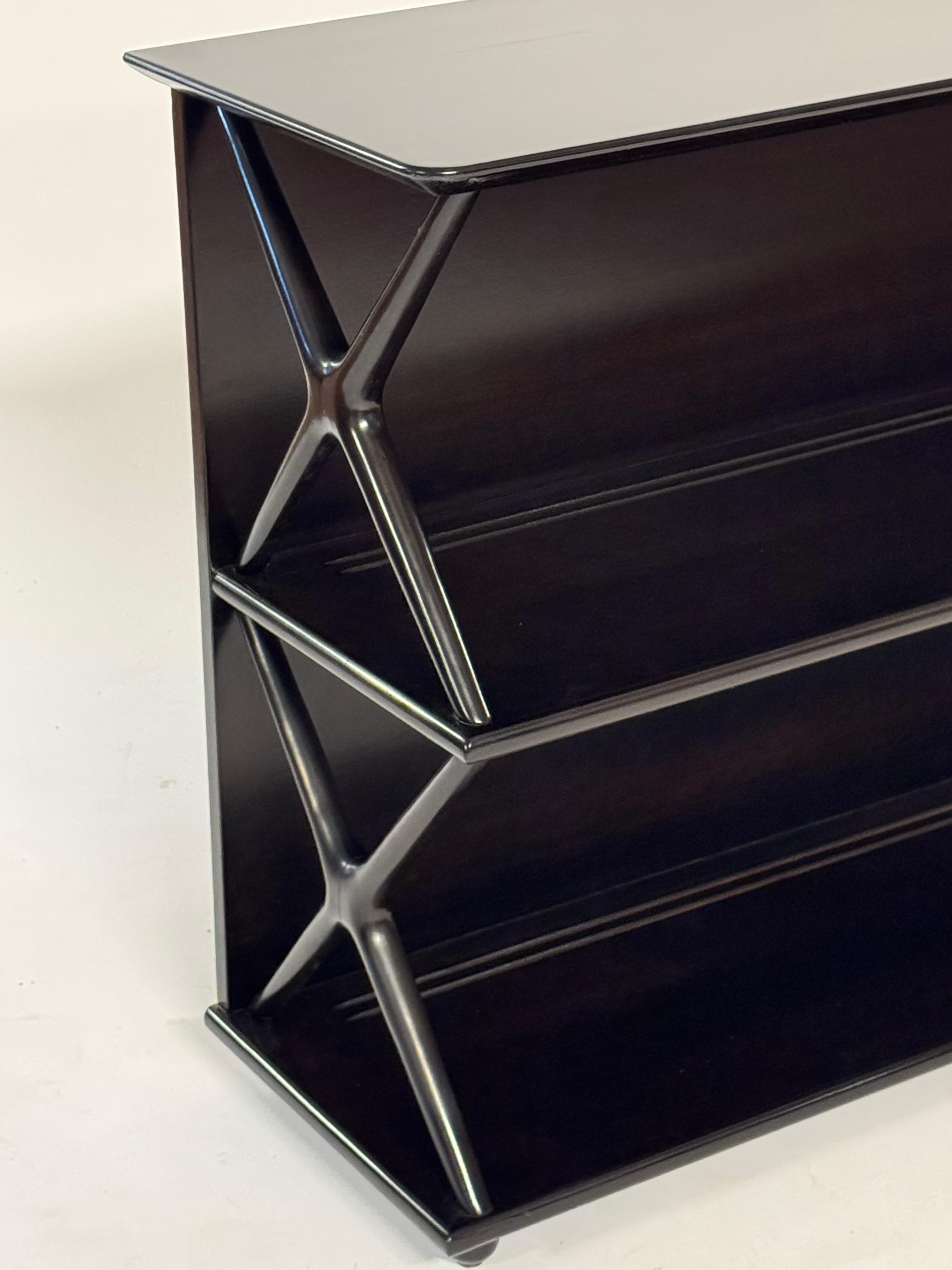 Mid-Century Modern Renzo Rutili for Johnson Furniture Co. 1950s Low X Form Two Shelf Bookcase For Sale