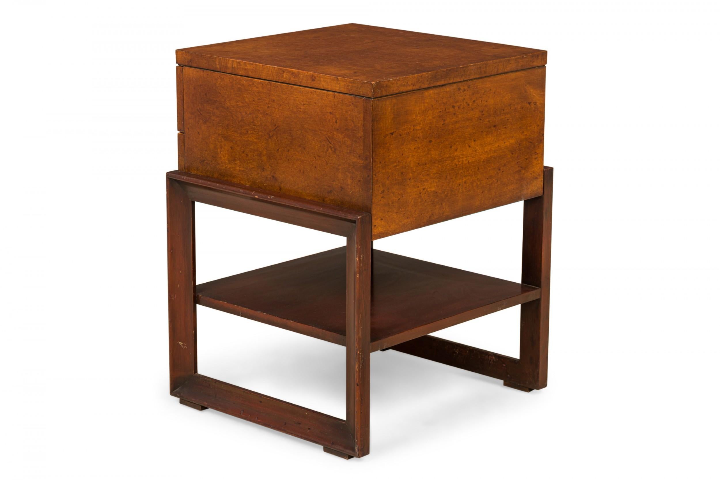 Mid-Century Modern Renzo Rutili for Johnson Furniture Co. Burl Wood Nightstand / Bedside Table For Sale
